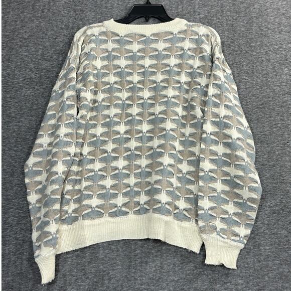Vtg 90s Saturdays Sweater Mens Small Biggie 3D Knit Cosby Gray Cream - Picture 2 of 7